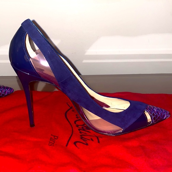 Christian Louboutin Eclipse Blue Purple New Galata 100 Mm Cutout Snakeskin Suede - Picture 4 of 7